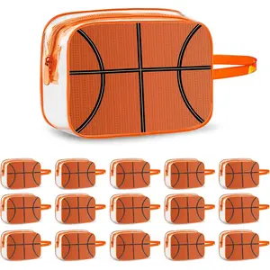 16 count Basketball  Bag - Basketball Snack Bags for Team,7x5.5x7'' Basketball Goodie Bag,Basketball Team Gifts for Player, Clear PVC Zippered Toiletry Carry Pouch for Travel