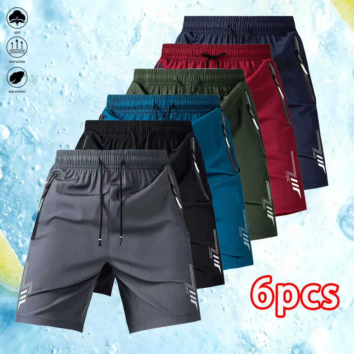 Men's 6-Pack Shorts - Casual Printed Boyfriend Style, JerseyStyle, Athletic Gym Shorts, Basketball Shorts, LightweightSweatpants with Drawstring Waistband, Elasticated Fit, Perfectfor Basketball Lightning Print Quick-Dry