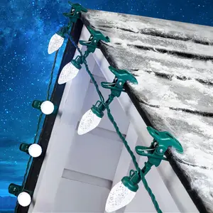 C9 Christmas Lights Outdoor with 100 Spring Clips 81FT 100 LED, C9 String Lights Waterproof Connectable Commercial Grade for Outside House Roof Patio Garden Yard Outdoor Christmas Decorations, White