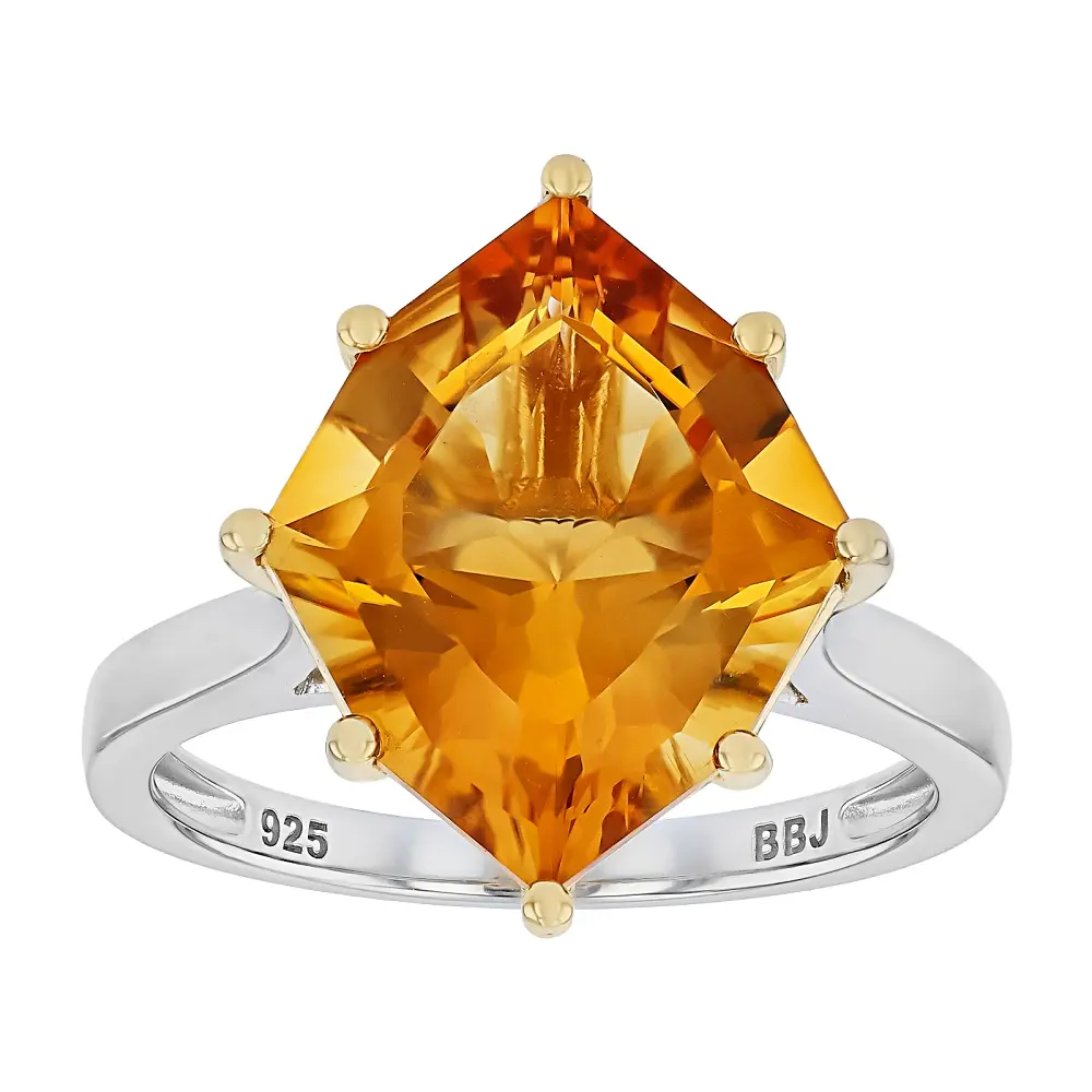 Unisex Natural Crystal Gemstone Ring - JTV 5.58ct Golden Citrine Solitaire Ring in Rhodium-Over Sterling Silver