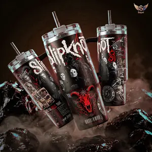 Slipknot Prepare for Hell Tour 40 oz Vacuum Insulated Stainless Steel Water Bottle, Leakproof Portable Tumbler with Red Ram Skull Graphic, Hot/Cold Drinkware Gift for Metal Music Lovers