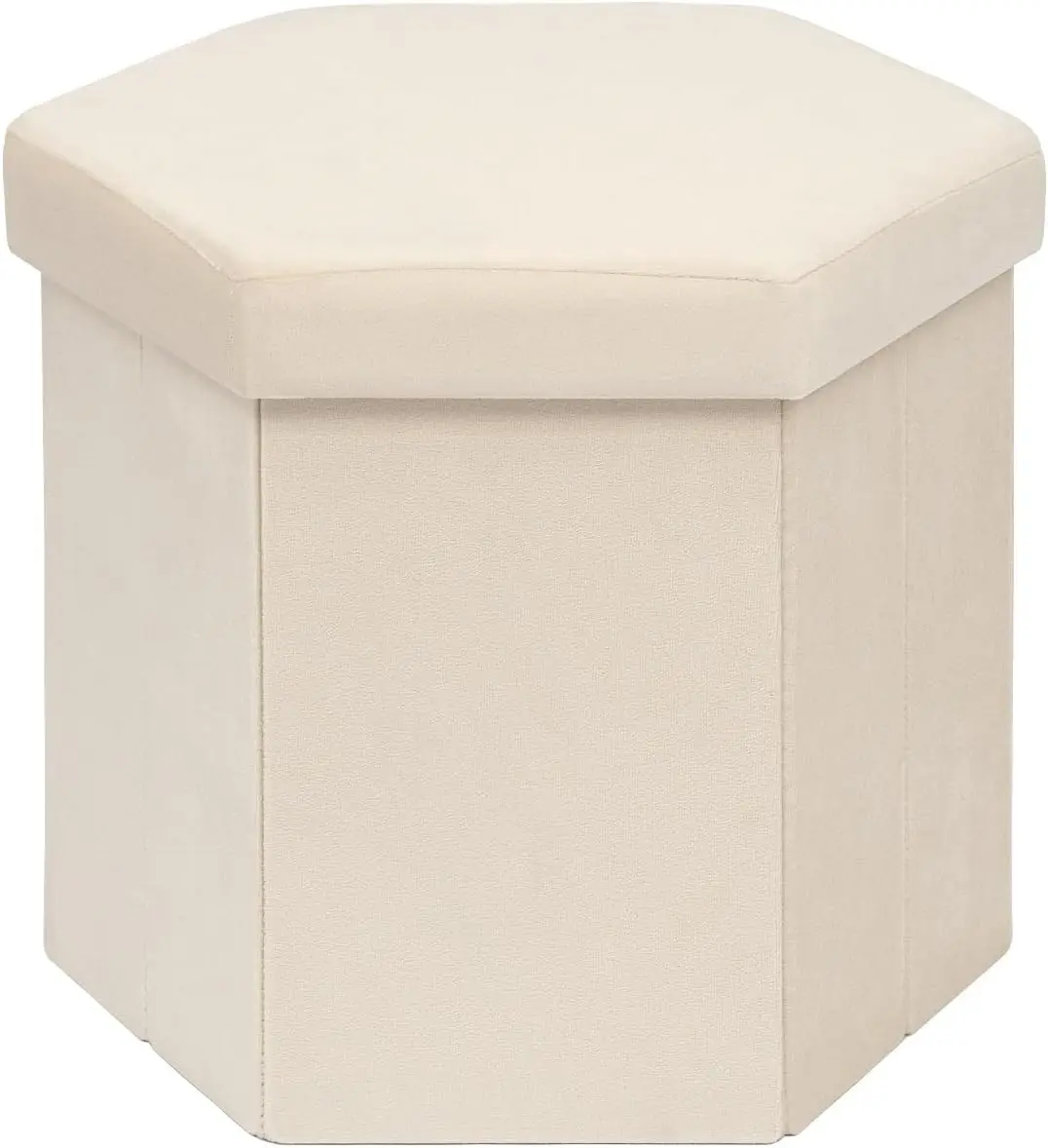 Storage Ottoman Cube,15" Hexagonal Velvet Pouf ,White| Foldable Foot Rest Padded Seat for Sofa, Entryway Shoe Footstool for Living Room/Bedroom/Entrway