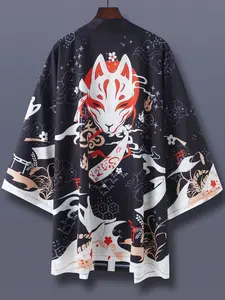 Unisex Loose Fit Beach Jacket, All-Over Print Aesthetic Streetwear Cosplay Outerwear, Summer Sun Protection Shirt, Casual Anime Japanese Kimono Style