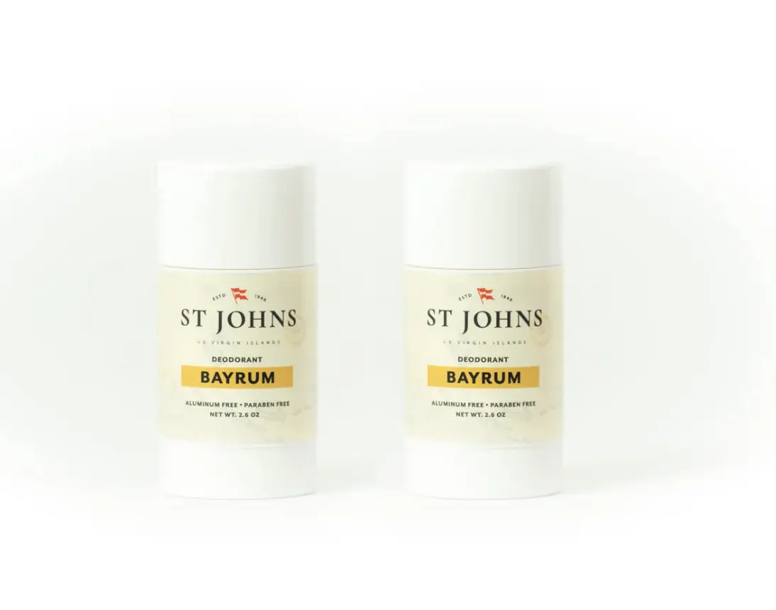 St Johns Bay Rum Aluminum Free Deodorant 2 Packs - Natural Vetiver & Bay Rum Scent - Odor-Free Guarantee - 2.6 oz