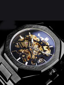 Men's Business Fashion Mechanical Watch, Skeleton Design Watch for Party, Daily Clothing Decor, Trendy All-match & Exquisite Watch for Birthday Gift with Box