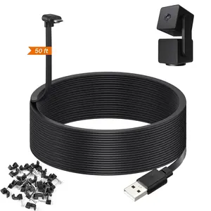 50ft Power Cord Compatible with Wyze Cam Pan v3 Security Camera - 15m Long Flat USB to Micro USB L-Shaped 90-Degree Charging Extension Cable, Black