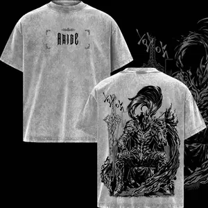 Igris Solo Leveling Vintage Washed Oversized T-Shirt - Dark Anime Graphic Tee | Shadow Army Blood-Red Commander Streetwear | Premium Soft Cotton Unisex Retro Shirt | Gift for Solo Leveling Fans & Anime Lovers 2GU
