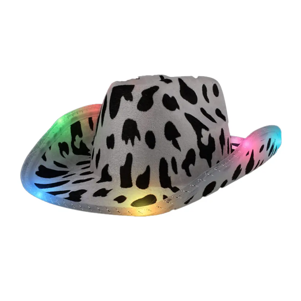 212 MAIN Western Cowprint Cowboy Hat for Dogs & Cats - Light-Up Multicolored LED Pet Accessory with Flash, Alternating Blink, 3 Modes, 15" x 12" x 4.5" for Festivals, Barn Dances, Pet Supplies