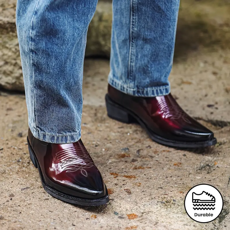 [High Knee Pointed Toe Boots] Vintage-Inspired Cowboy Boots - High Knee Pointed Toe with Chunky Heel, Slip-On Western Boots for Men & Women, Durable PU Upper & Rubber Sole, Perfect for Outdoor/Streetwear Walking Shoes Footwear