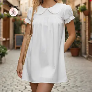 Women Short Sleeve Shirts Solid Color Doll Collar Loose Blouses Summer Casual Tops Streetwear