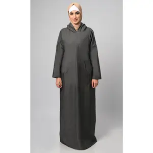 Women's Hooded Denim Abaya With Front Pockets Included