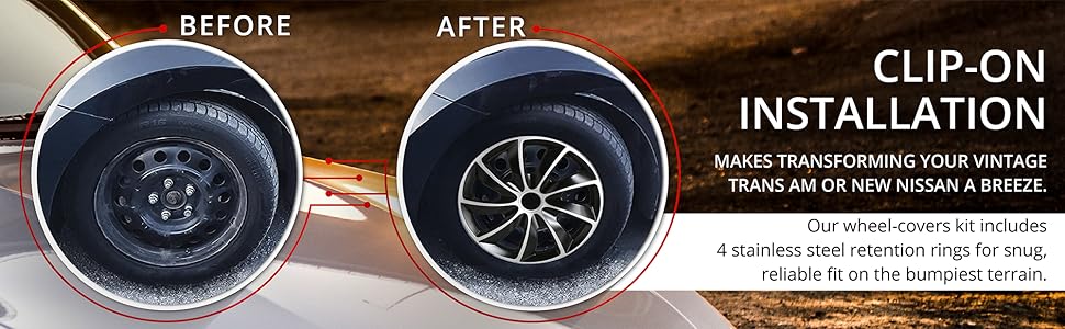 Universal Wheel Covers Set of 4, Snap-On Hubcaps for Steel Rims, Car Wheel Rim Covers Black and Silver Universal Wheel Covers Set of 4, Snap-On Hubcaps for Steel Rims, Car Wheel Rim Covers Black and Silver