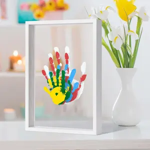 Family Handprint Kit - DIY  Keepsake Wooden Frame - Family Gifts, Adoption Gifts,  for  and Expecting Parents- Includes 5  Colors (White)