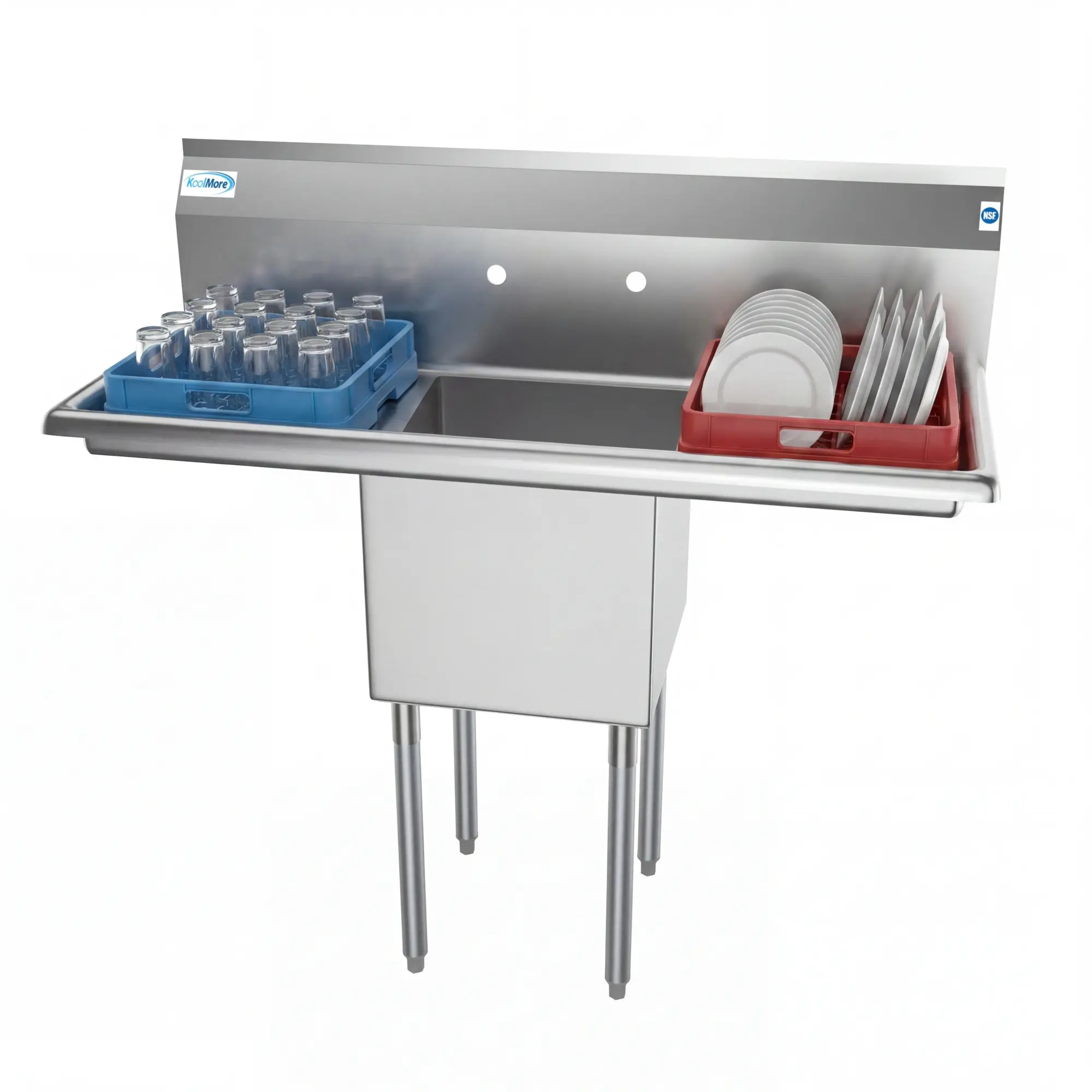 45 in. One Compartment Stainless Steel Commercial Sink with Drainboards, Bowl Size 15"x 15"x 12" SA151512-15B3.
