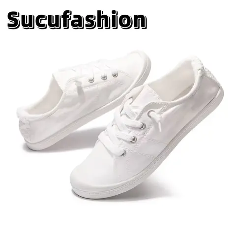 Sucufashion Lady's New Canvas Shoes Lightweight for Commuting Walking One-Piece Style No Tie Shoelaces Single Shoe Option