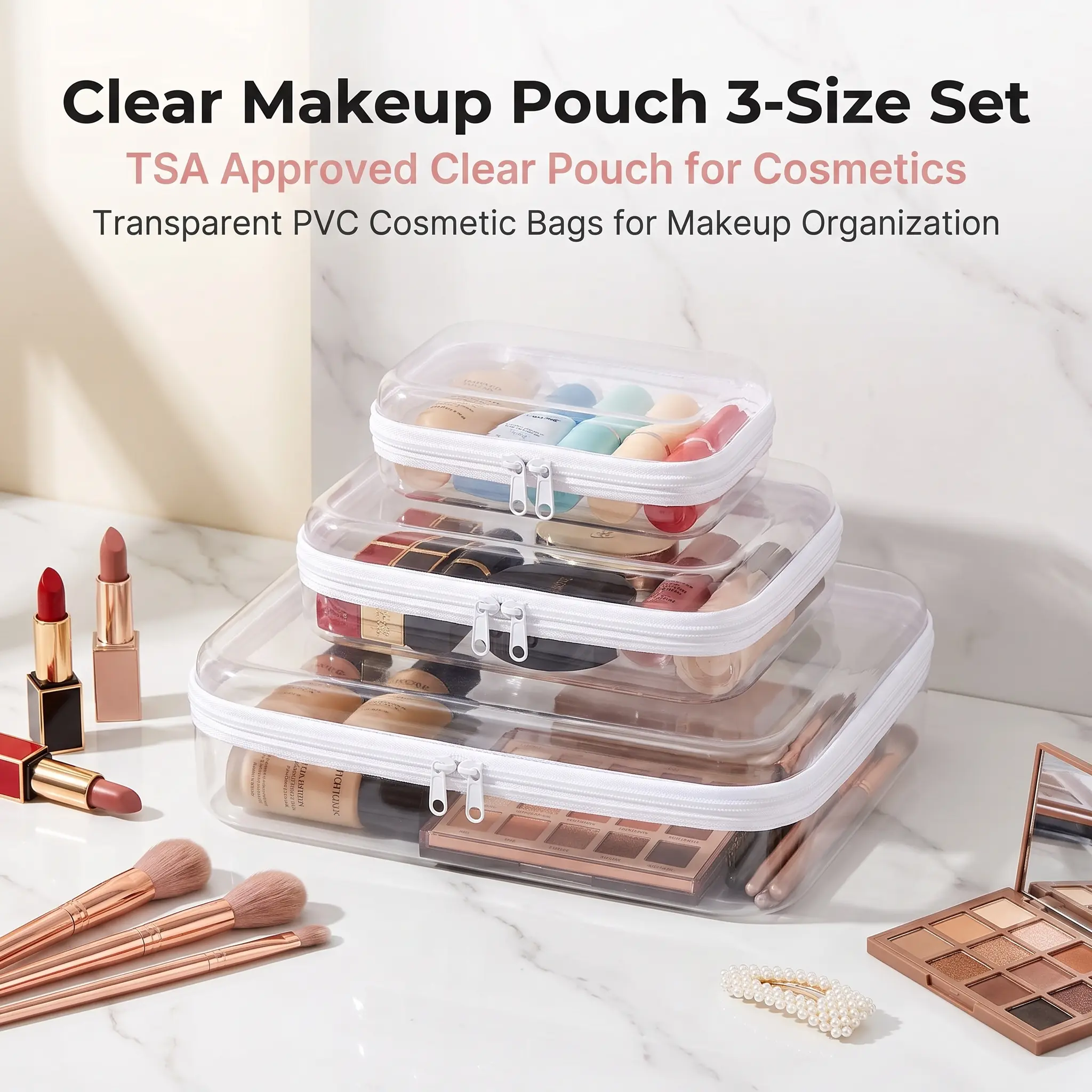 6 Pack Clear Hard Shell Zipper Cases, Dustproof PVC Storage Box, Travel Makeup Organizer, Transparent Storage Cases Storage Organizer Set for Bead & Small Objects, Portable Travel Organizer Containers, Valentine's Day Gifts