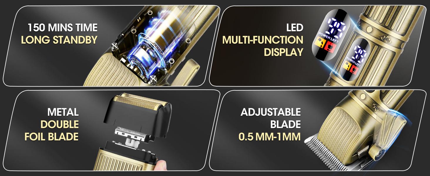 Hair Clippers for Men Professional & Beard Trimmer Kit,Foil Shaver Nose Hair Trimmer for Man,Cordless Clippers and Hair Trimmers Set,Men's Shaving Fade Haircut Kit LED Display,Mens Gifts