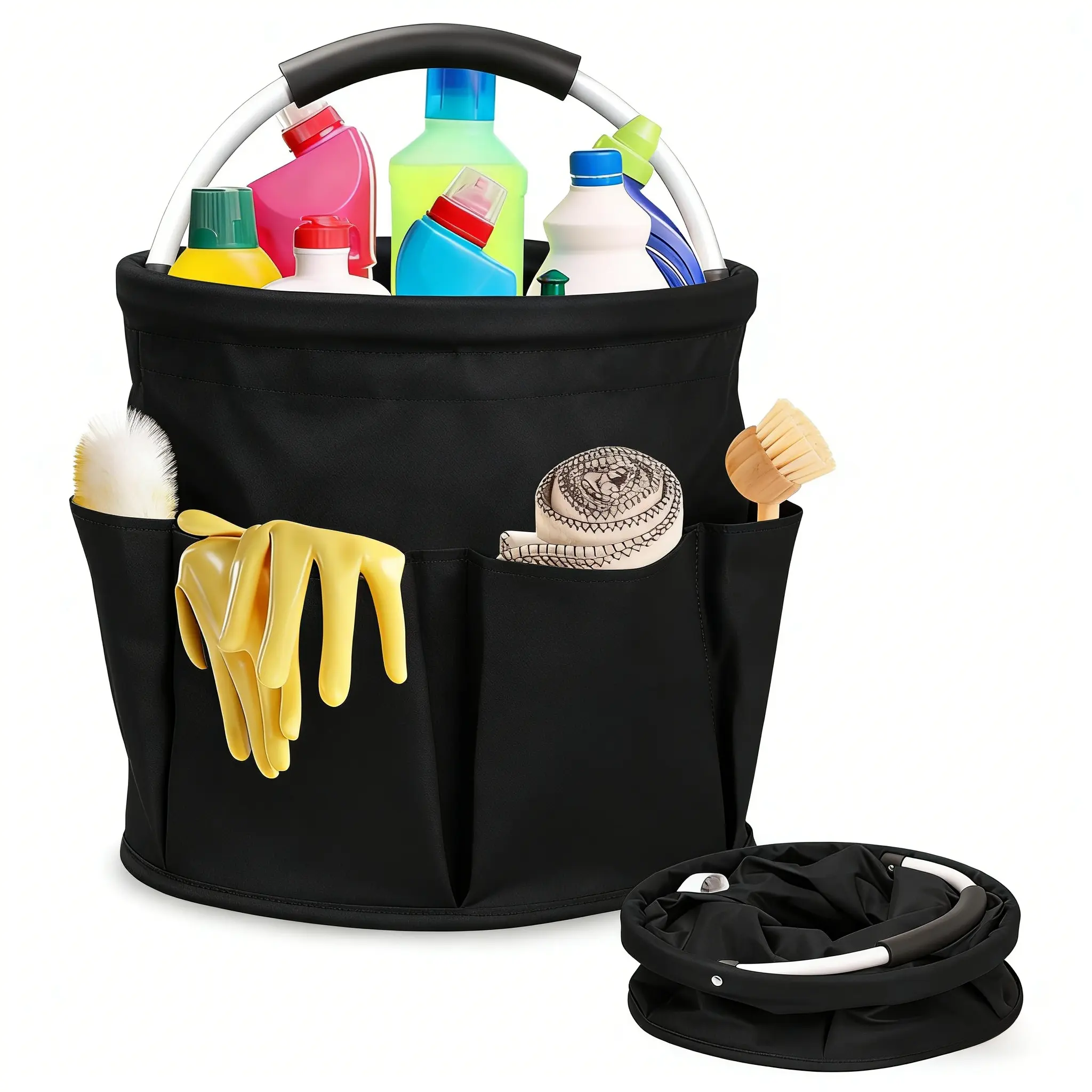 17L Large Foldable Storage Basket 6 Side Pockets Thick 600D Oxford Waterproof Portable Collapsible Laundry Organizer for Home Beach Picnic Outdoor