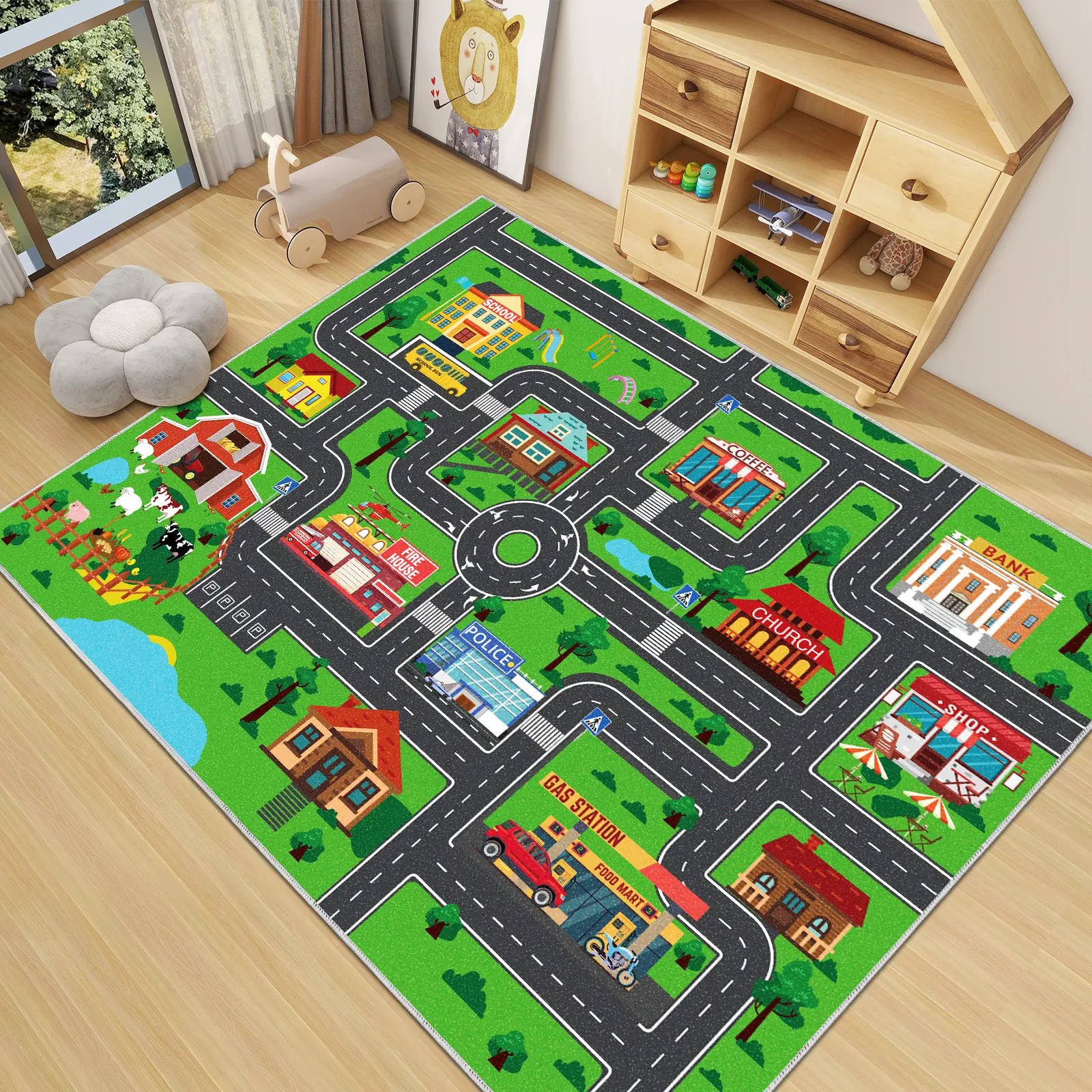 Kids City Life Play Carpet, Interactive Road Map Play Mat with Streets & Buildings, Washable Non-Slip Play Rug for Toy Cars, Perfect Gift for Children leoma t huloosleep ultra soft memory