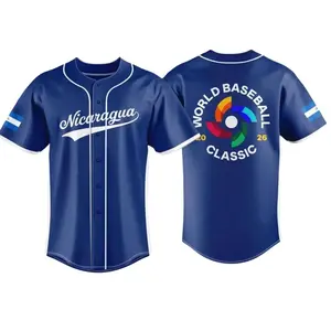 Nicaragua World Cup 2026 Baseball Jersey, Republic of Nicaragua Flag Sports Shirt, Blue and White Nicaragua Sports Jersey for Adults Youth and Kids