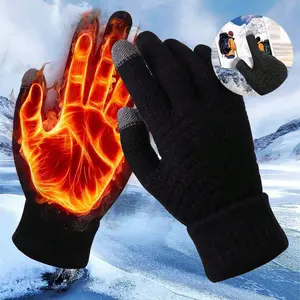 Women's Touchscreen Winter Gloves Thermal Warm Soft Fleece Lined Knit Gloves Elastic Cuff, Solid Color Winter Texting Gloves for Casual Outings