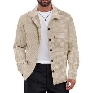 Men's Vintage Casual Jacquard Knitted Turn-down Collar Jacket for Spring/Autumn Classic Menswear in Grey Polyester Coats