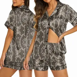Bottomland Pajama Set, Women Hunting Sleepwear, Mossy Oak Camo Style, Gift for Her, All-over Print Kid and Youth Satin Short-Sleeve Pajamas Set