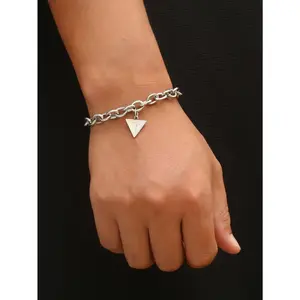 1pc Hip Hop Punk Geometric Triangle Pendant Cuban Chain Men's Stainless Steel Bracelet Street Auction Party Accessory