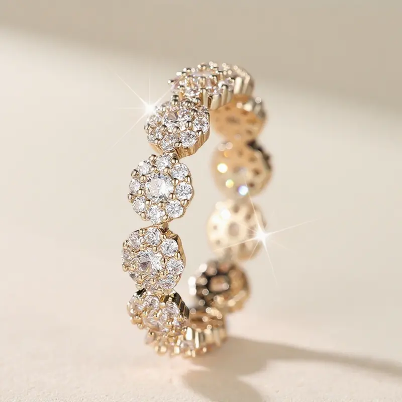 Flower Ring for Women Gold Color Stackable Band Ring with Synthetic Zirconia, Bridal Engagement Ring Wedding Engagement Jewelry Perfect Jewelry Gift for Daily Wear, Stackable Rings, Beautiful Rings