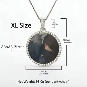 18K Gold Vacuum Plated Copper Round Photo Pendant Necklace with 5A+ Sri Lanka Zircon, DIY Custom Memory, Unisex Jewelry, Womens Gifts, Birthday Gifts for GF, Jewellery for Daily Wear, Casual Fashion