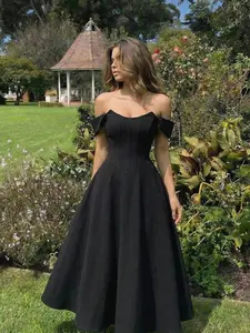 🖤 Vintage Black Asymmetric Shoulder Dress With Fishbone Pattern, Elegant Formal Evening Gown.