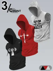 Men's 3-Pack Hooded Gym Muscle Tanks, Retro Fitness Streetwear Fashion, Premium Comfortable Material, Relaxed Silhouette, Suited for CrossFit, Running & Modern Urban Style, Great for Motivated Gym Goers