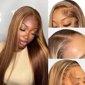 Silk Pre-cut Lace Wig Straight Hair 4/27 Highlight 13x6 Lace Wig Preplucked Natural Hairline Human Hair Wigs Glueless Wear