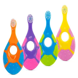 Baby Toothbrush for 0-2 Years Safe Sturdy Toddler Oral Care Teether Brush Extra Soft Bristle for Baby Teeth Infant Gums Dentist Recommended 4-Pack