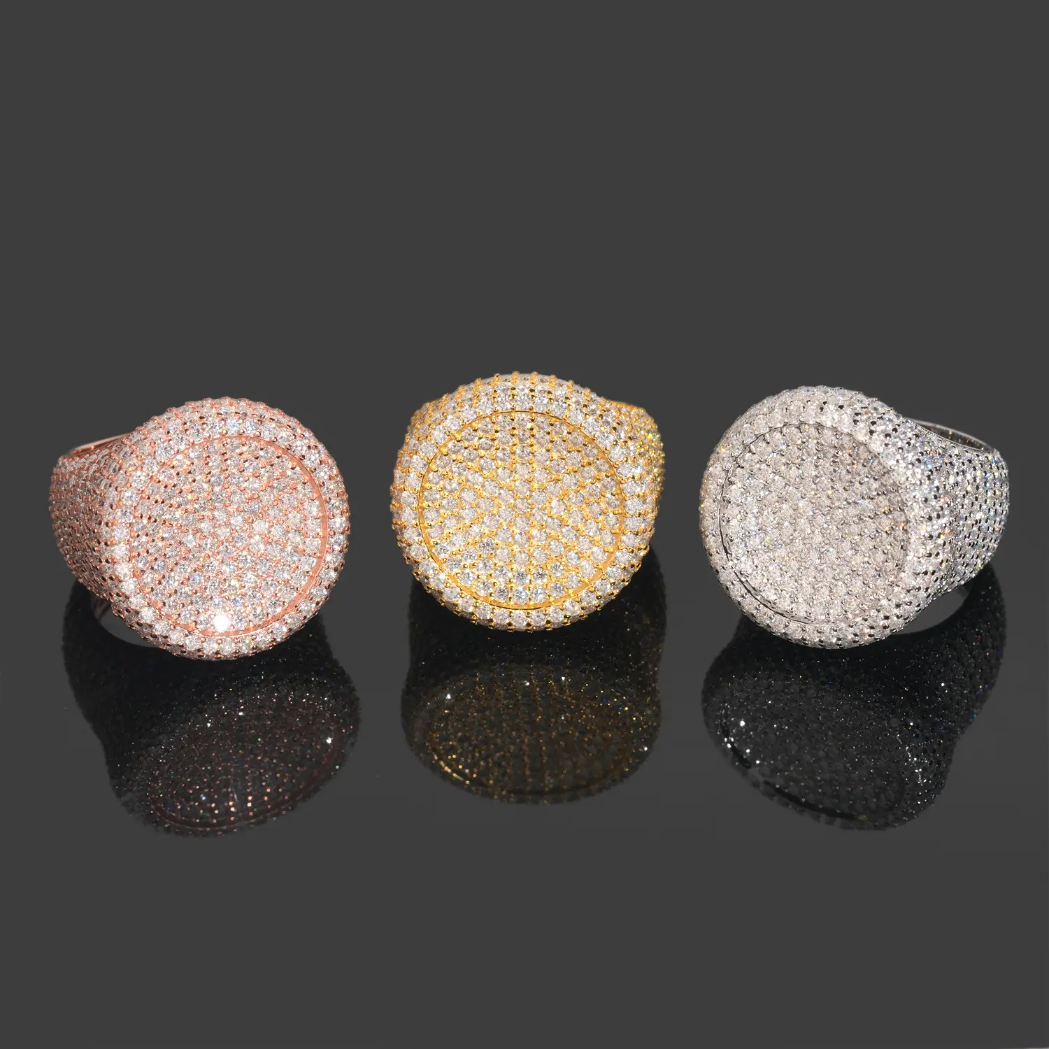Iced Out Moissanite Ring, Unisex Gold-Plated Chunky Cuban Link Band for Hip-Hop Streetwear Fashion, Fashion Rings, Dazzling Sparkle, Daily Wear, Blinged Out Rings