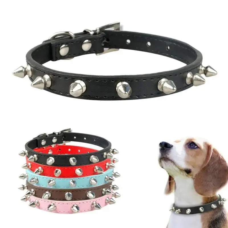 Fashionable Studded Spiked PU Leather Dog Collar - Generous Modeling, Metal Decorations, Rivets, Anti-Bite Neck Strap, 6 Colors, Rust-Resistant for Small-Medium-Large Dogs, Real Objects Pet Supplies Collars Accessory