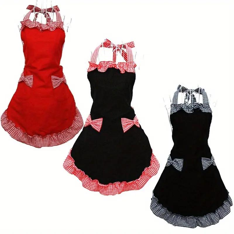 House Dresses For Cooking Vintage-Style Adjustable Apron with Red & White Checkered Bow Pocket Durable Polyester Perfect for Cooking Baking & Easter Kitchen Wear Baking Attire  Vintage Apron Durable Apron
