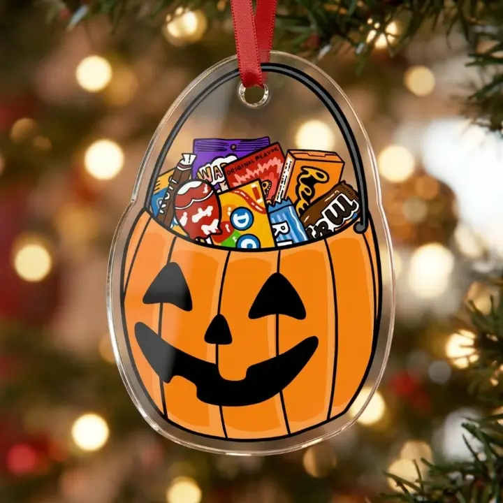 Halloween Candy Bucket Acrylic Ornament Spooky Trick or Treat Halloween Decor