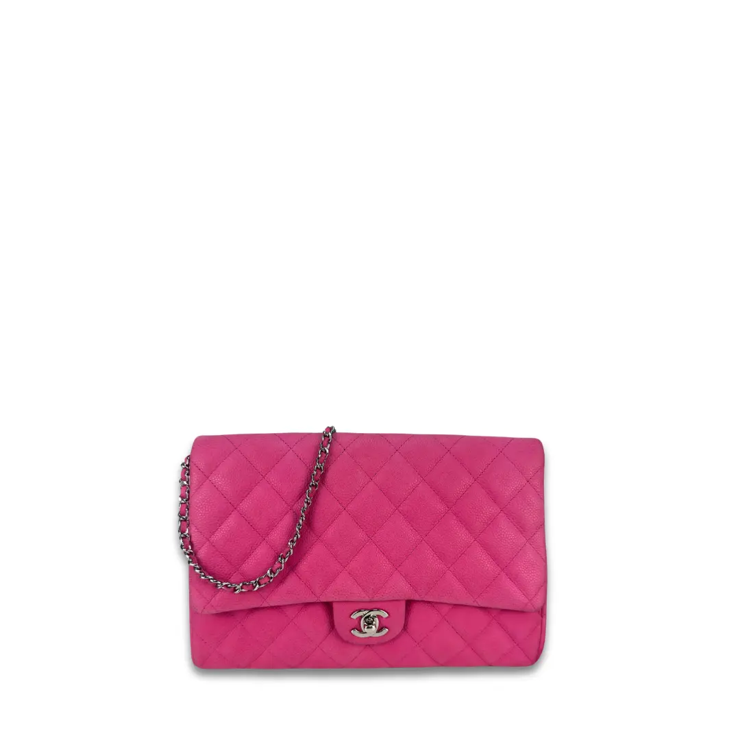 Pre-owned CHANEL Caviar leather Clutches & Wristlets Hot Pink Caviar Classic Flap Clutch