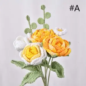 Crochet Blue Hydrangea Flowers For Home Decor, Handmade Knitted Rose Flower Bouquet, Bridal Bouquet,Romantic Gifts, Christmas Gift
