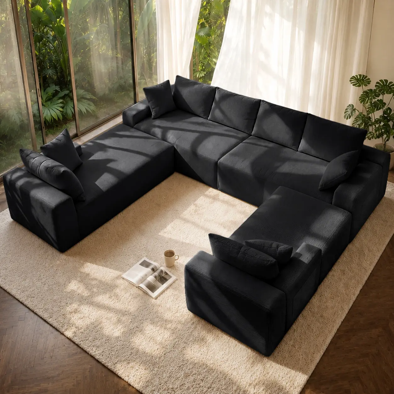 【Sub 2 packages】Niccae 124.4" Cloud Sectional Sofa with U-Shape Chaise and Side Pockets , Modern Modular Design, Deep Seating, Upholstered Couch for Living Room/Bedroom, No Assembly Required (Corduroy)