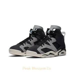 Smoke Grey Suede High-Top Retro Basketball Shoes with Dark and Light Grey Panels and Off-White Midsole