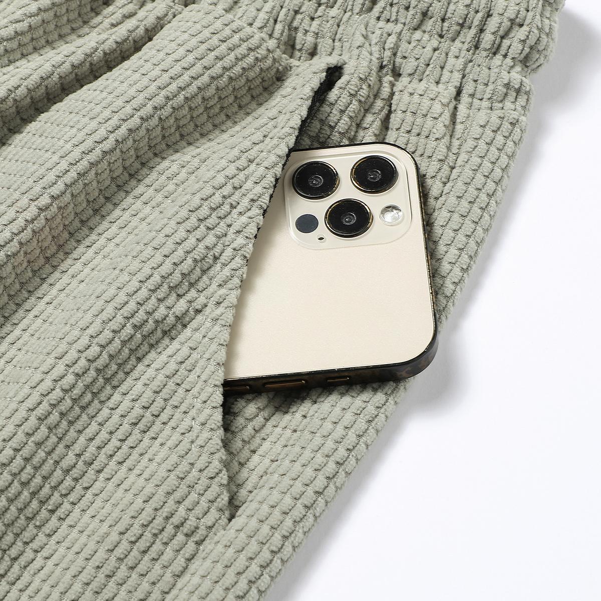 Pack of 4 corduroy shorts, solid color, men’s casual shorts with side pockets and a drawstring elastic waistband, suitable for everyday wear and vacations, beige, men’s shorts