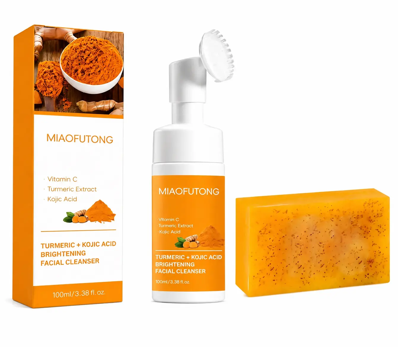 Turmeric Cleansing Mousse & Soap Set for Daily Facial Cleansing, Helps Remove Surface Impurities and Refresh Skin, Suitable for All Skin Types Kit Skincare routine comprehensive Gentle Foam Kojic Lightweight Foaming Cleanser