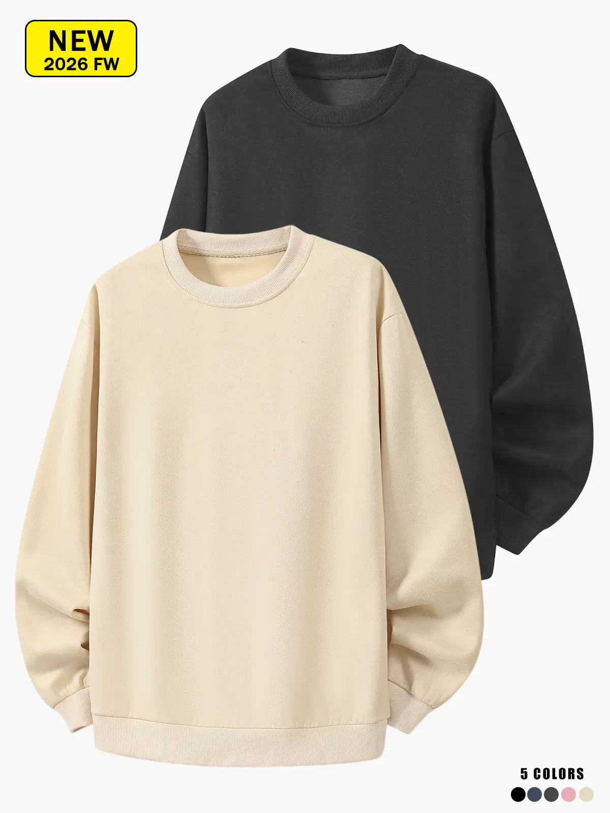 Men’s long-sleeve crewneck knit sweatshirt, loose and comfortable, warm and breathable base layer