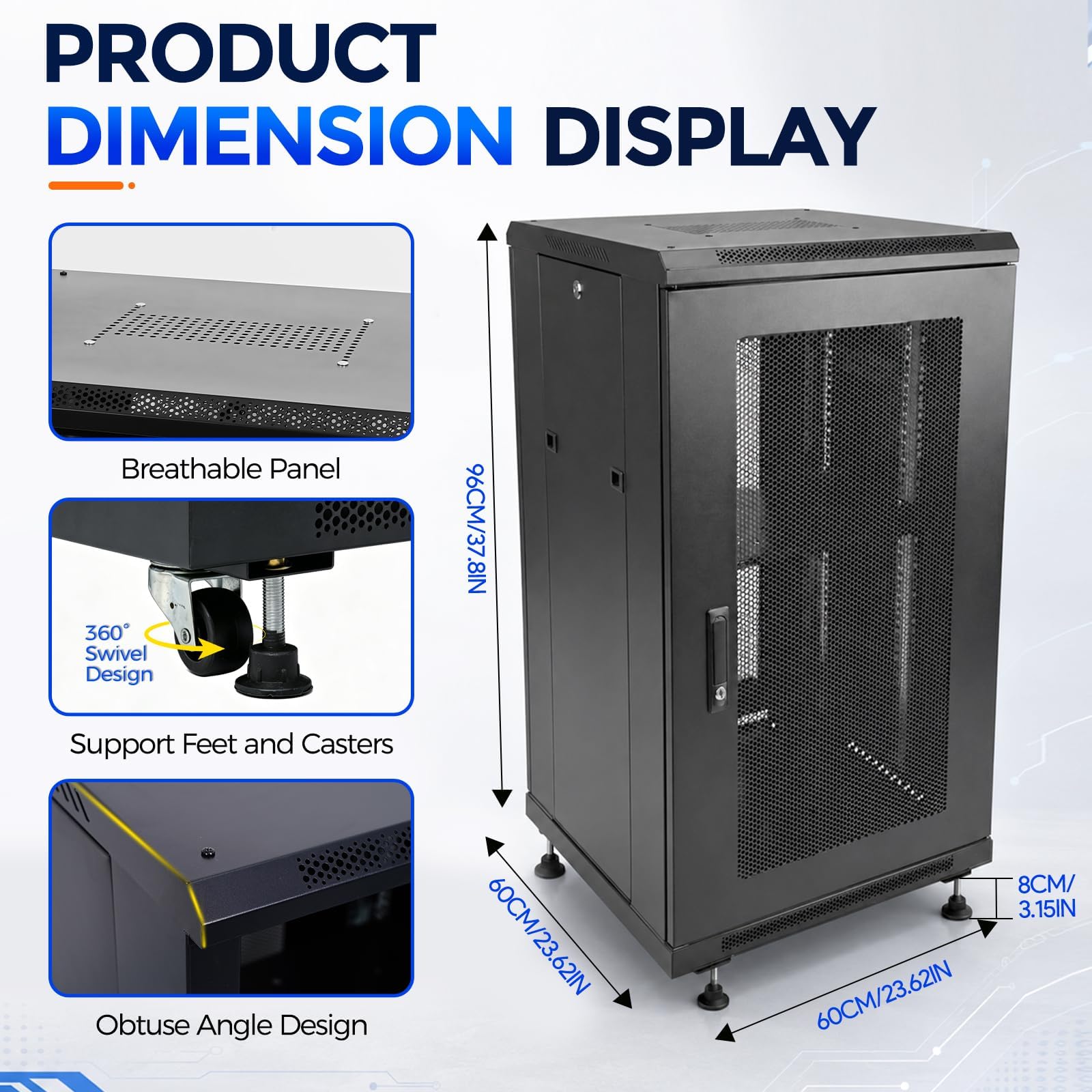18U Server Rack Cabinet 19 Inch Enclosed Network Rack with Wheels  Server Rack Cabinet with Adjustable Rails, Lockable Mesh Door, Cable Management, Shelf and 992 Lbs Capacity