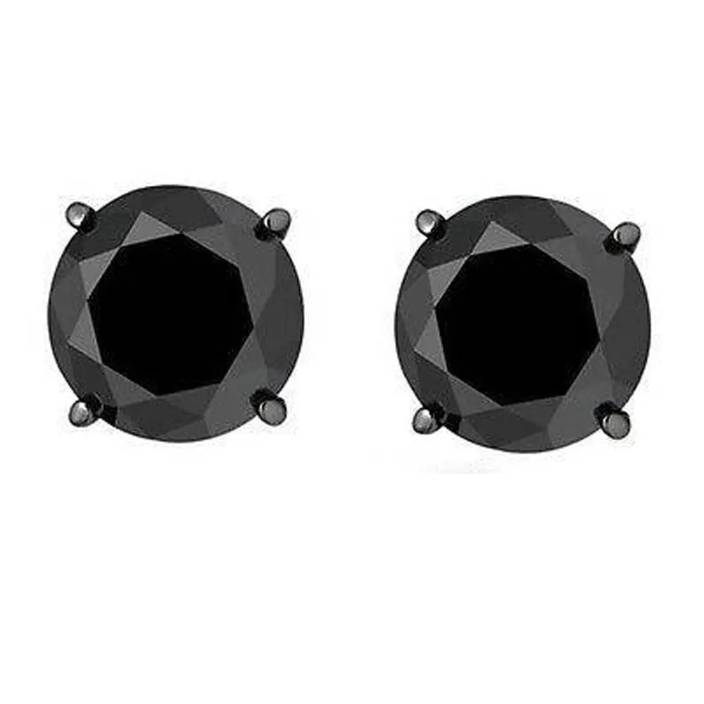 2Ct Black Gold Round Black Diamond Push Back Studs Earrings 14k Gold