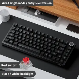 AJAZZ AK820 wired gaming mechanical keyboard red switch Silent quiet sound effect 75% layout full key hot-swappable Gasket structure metal volume knob PBT keycap FN multimedia function button ergonomically designed computer and office keyboard DIY