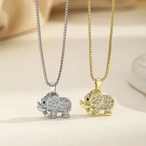 Gold Elephant Necklace with Cubic Zirconia - Lucky Elephant Jewelry for Daily Wear & Gift Hypoallergenic Metal