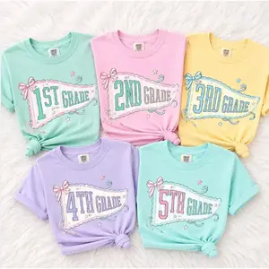 Comfort Colors Preppy Back To School Shirt, Coquette First Day Of School Tee, Girly Bow Pencil Teacher T Shirt, Pre K–4th Grade Outfit, Full Size, Full Colors - Squirrel Corner
